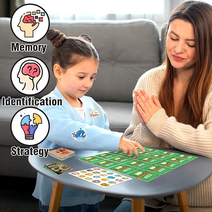 YTSQLER 100 PCS Animal Memory Matching Game | For kids Ages 4-8, toddlers 3-5, Preschool Learning Activities, Family Board Game, Animal Learning Card Game