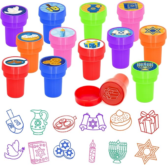 Cinrobiye 24 Pcs Hanukkah Stampers Party Favor Set, Cute Jewish Holiday Stamps for Kids Hanukkah Celebration, Classroom Rewards, Goody Bag Fillers, Holiday Party Supplies