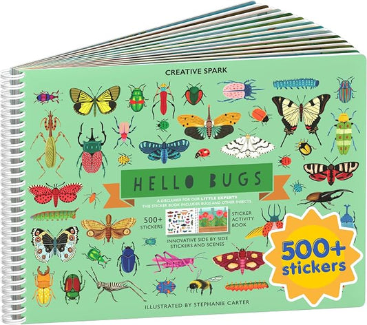 Cupkin Hello Bugs Coloring & Sticker Activity Book | 500+ Stickers | Spiral-bound kids craft format with 12 scenes, 12 art pages, side-by-side viewing, and an easy-peel design for ages 2–8