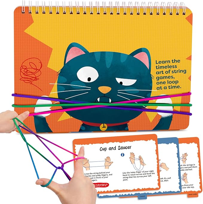 Kasfalci String Game Book Kit - Gifts for 8 9 10 11 12 Year Old Girl - Classic Finger String Figures Toy - Travel Toys for Boys Girls Ages 6-12