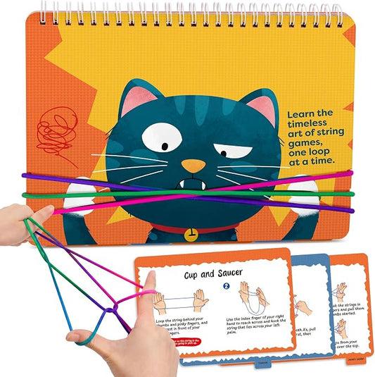 Kasfalci String Game Book Kit - Gifts for 8 9 10 11 12 Year Old Girl - Classic Finger String Figures Toy - Travel Toys for Boys Girls Ages 6-12
