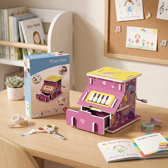 STEM DIY Music Box Kit, Build & Play, Hands-on, Ages 6+, Science Gift | Build a real music box! Discover gears & vibrations. Intro to physics. Boosts STEM skills, patience. Sweet keepsake, 6+!