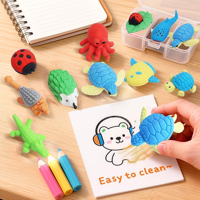 URSKYTOUS 91Pcs Animal Erasers Desk Pets for Kids Animal Pencil Erasers Bulk Puzzle Eraser Toys Gifts for Classroom Prizes,Game Reward,Treasure Box,Easter Egg Fillers,Goodie Bag Stuffers,Party Favors