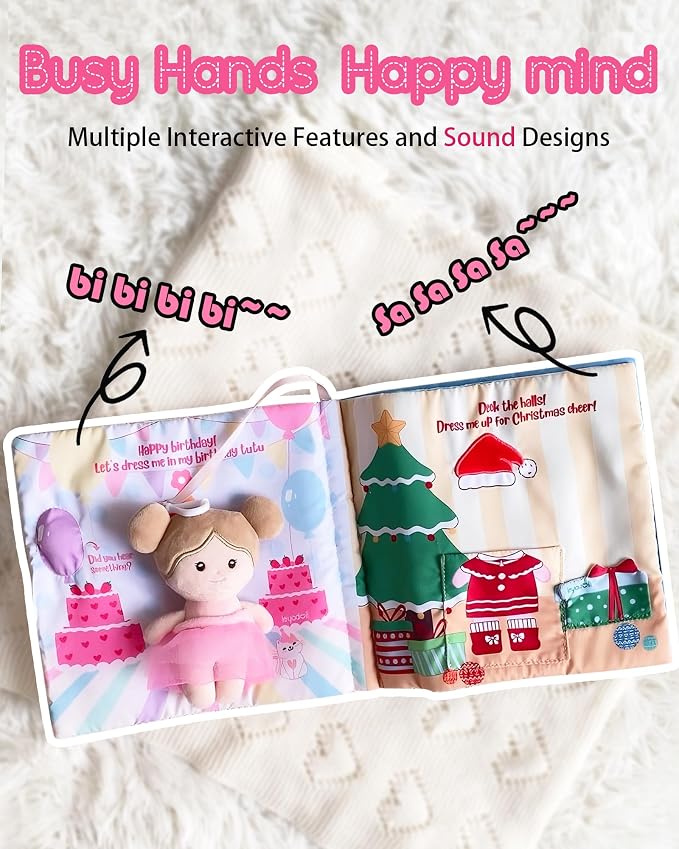 LeyaDoll Montessori Busy Book for Toddlers 1-3, 1 Year Old Girl Gifts | Toddler Airplane Travel Essentials, Crinkle Pages, Fine Motor Skills Toys, Keep Toddlers Busy, Pink Gift Box Included