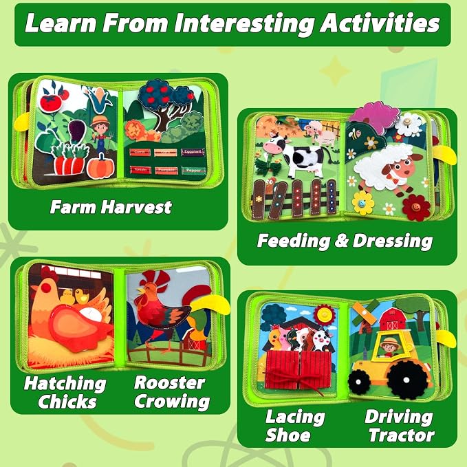 Cobelae Busy Book for Toddlers 1-3, Montessori Toys for 1 Year Old | Busy Board Quiet Activity Books,Travel Toys for Kid,Soft & Durable Felt Material,Fine Motor & Cognitive Development