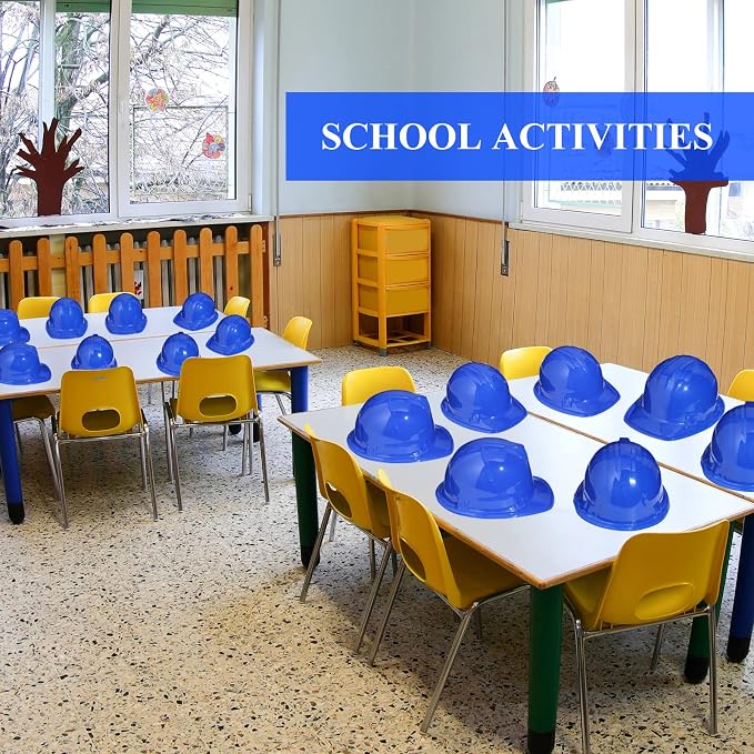 Sumind 48 Packs Construction Party Hats Kids Plastic Worker Helmet Bulk Toy for 3-8 Years Children Dress up Party Supplies(Blue)