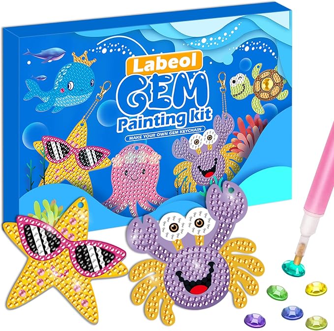 Labeol Arts and Crafts for Kids - Creat Your Own GEM Keychains-5D Diamond Painting by Numbers GEM Kits for Kids Girls Toddler Age 6-7 6-8 10-12