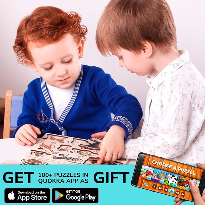 Wooden Puzzles for Toddlers 1-3 - 3 Montessori Kid Puzzles Ages 2-4 | Realistic Toddlers Puzzle for Kids 3-5 Year Old Boy and Girl - Wood Learning Toy with Animals for Children