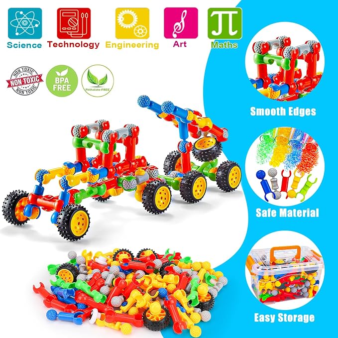 Qirptey Kids STEM Building Toys for 3 4 5 6 7 8+ Year Old Boy Birthday Gift | 125 Pcs Preschool Classroom STEM Activities, Portable Storage Box, Educational Engineering Creative Games, Gift for Ages 3+