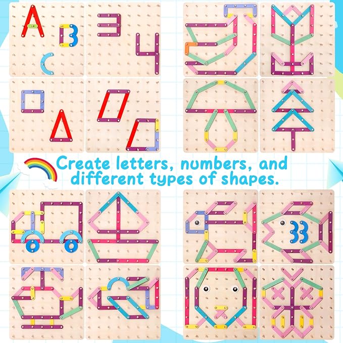 EZVYAO Wooden Montessori Toy for Toddlers, Letter Number Construction Set Pegboard Puzzle Stacking Blocks, Preschool Learning ABC Shape Educational Toys for Kids Boys Girls