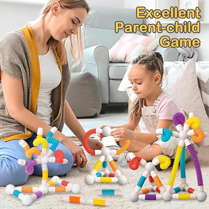 LONEEDY 48PCS Retractable Magnetic Sticks Building Toy Set-Flexible Magnetic Rods & Balls,Educational Building Blocks for 3+Kids (48PCS)