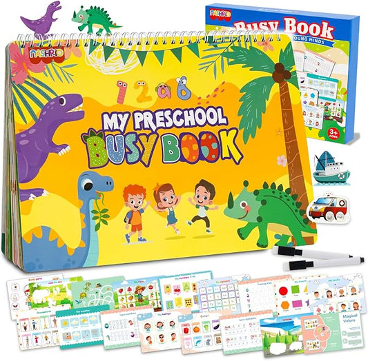 Busy Book for Toddlers 3-5, Montessori Preschool Learning Book, 24 Themes | Interactive educational activity book that builds early learning, fine motor skills and independent play for preschool kids.