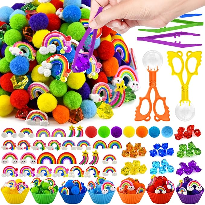 182 Pcs Rainbow Sensory Bin Items Spring Summer Back to School Counting Sorting Sensory Bin Filler Fine Motor Rainbow Counts for Spring Summer Sorting Counting