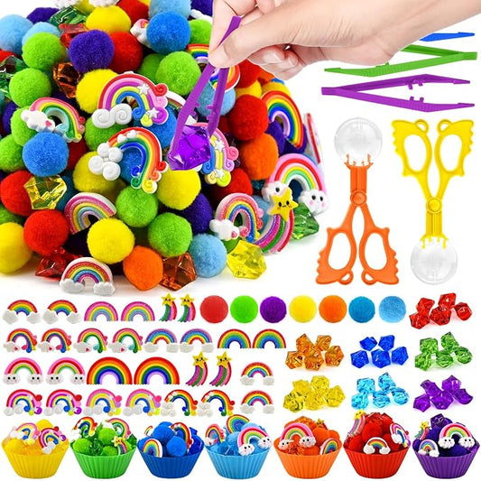 182 Pcs Rainbow Sensory Bin Items Spring Summer Back to School Counting Sorting Sensory Bin Filler Fine Motor Rainbow Counts for Spring Summer Sorting Counting