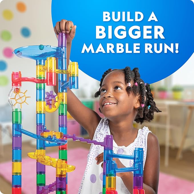 National Geographic Glow in the Dark Marble Run 25-Piece Expansion Pack | 5 Glow in the Dark Glass Marbles, 20 Construction Pieces, Marble Maze Expansion, Creative Building, STEM Physics Play