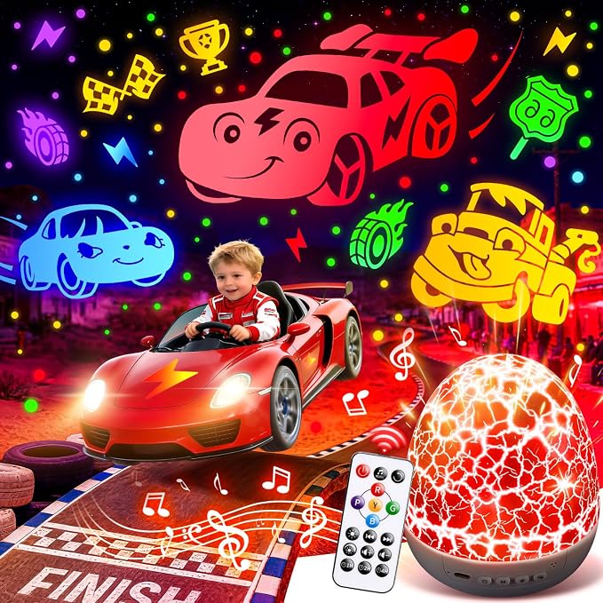 PIKOY Cars Toy Projector, 6 HD Films Kids Night Light, 15 Sounds Egg Light | 31 Colors, Remote Control, 360° Rotation, Car Toys for Toddlers 1-3 Boy Cars Toys for 3-5 Year Old Boy Birthday Gifts for 4-6