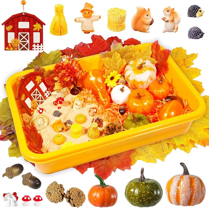 Bbiamsleep Thanksgiving Fall Sensory Bin, 76 Pcs Fall Sensory Bin Items | Thanksgiving Sensory Bin Items, Fall Sensory Kit with Accessories