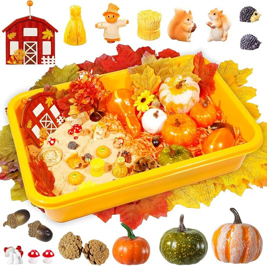 Bbiamsleep Thanksgiving Fall Sensory Bin, 76 Pcs Fall Sensory Bin Items | Thanksgiving Sensory Bin Items, Fall Sensory Kit with Accessories