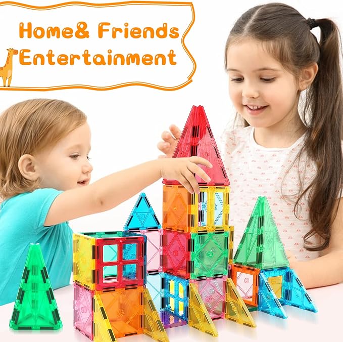 Mruikeny Magnetic Tiles Building Blocks for 3 4 5 6 7 8+ Years Old Boys Girls Colorful Magnet Stacking Toys Birthday Gift for Toddlers STEM Preschool Educational Construction Tiles Set | Colorful Magnet Stacking Toys Birthday Gift for Toddlers STEM Pre...