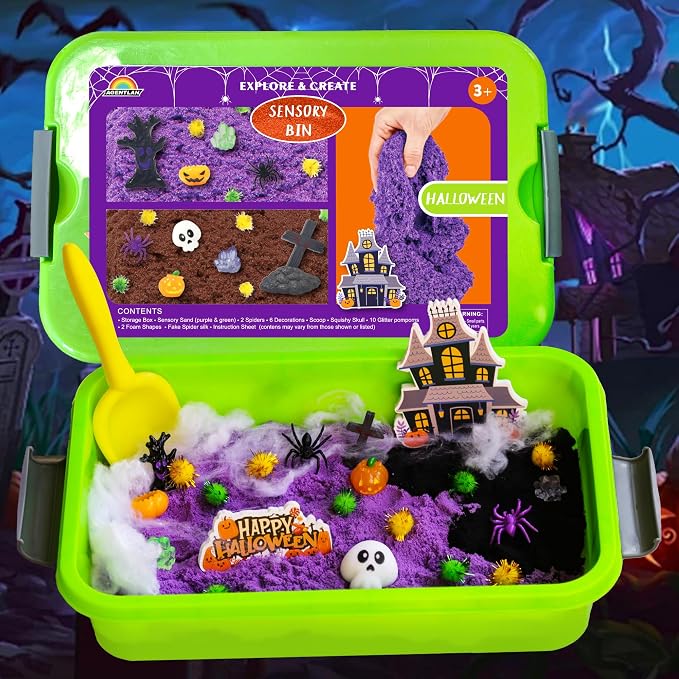 AGENTLAN Halloween Sensory Bin with Sensory Sand, Halloween Sesnory Toy | Spooky sand kit with Play Sand, gift for boys and girls ages 3-8, party activity