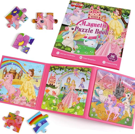 Magnetic Puzzles for Kids Ages 4-6, 36-Piece Preschooler Travel Toys Princess Puzzles Ages 3-5, Educational Learning Magnets, Ideal Road Trip Activities Toys for 3 4 5 6 Girls