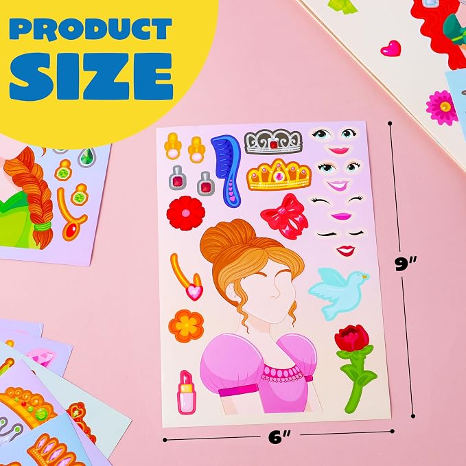 JOYIN 36 Sheets 9"x6" Make a face Stickers for Kids, Make Your Own Princess Stickers, Crafts Birthday Party Favors, Goodie Bags Classroom Activities