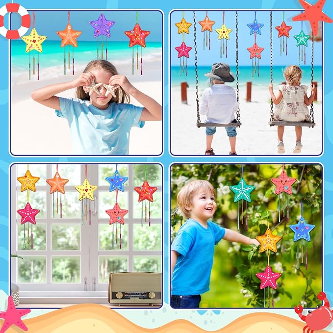 Fennoral 9 Pack Star Wind Chime Kit for Kids Make Your Own Starfish Craft | Wind Chimes for Girls Boys Ornaments DIY Coloring for Summr Art Project Party Decoration Birthday Gift