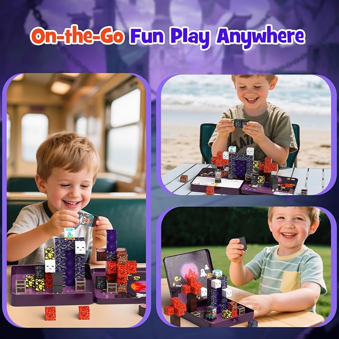 WMXDU Travel Magnetic Blocks Set: Bottle-Light Role Play for Boys 3-8 | Keeps Boys Quiet & Focused 45+ Min on Trips, Strong Magnets Hold 15 Cubes without Toppling, Iron Box