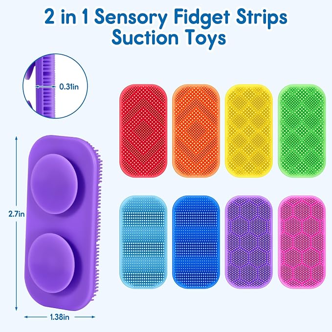Sensory Fidget Toys for Kids Adults, Sensory Calm Strips for ADHD, Autism with Suction Cups, Texture Relief Toys for Kids Over 3 Years