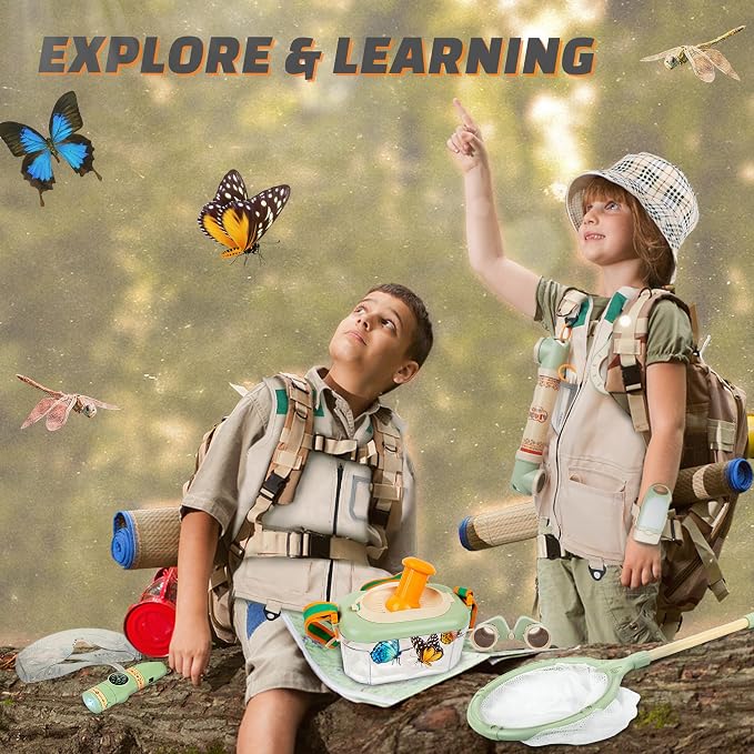 27 Pcs Bug Catching Kit, Kids Nature Explorer Set with Outdoor Tools | 27-Piece Explorer Kit, Insect Catching Tools, Magnifying Glass, Bug Viewer, Outdoor Adventure, Nature Science Kit, Kids 3+
