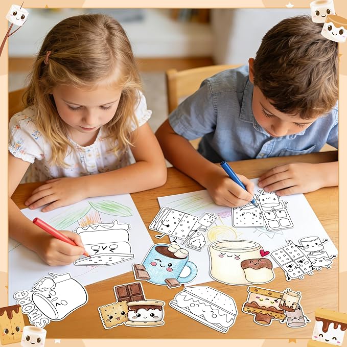 X1zuue 30Pcs Marshmallow Color Your Own Magnets Art Craft Kits for Kids | Campfire Camping Themed Marshmallow Blank Coloring Magnets for Bonfire Party School DIY Activities Fridge Whiteboard Decor