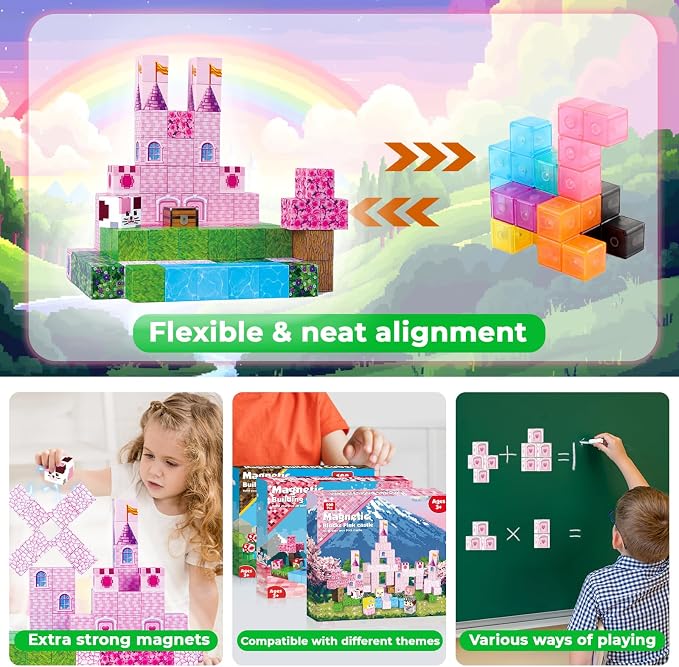 Annexfun Magnetic Blocks-100PCS Magnetic Building Blocks, Princess Castle Building Set, STEM Learning Toys for Kids Ages 3-8