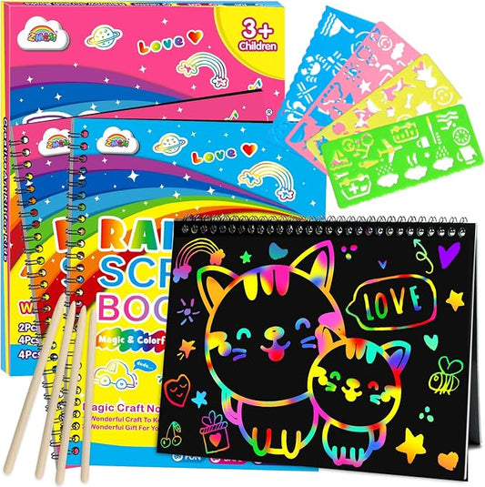 ZMLM Scratch Paper Art-Crafts Gift: 2 Pack Rainbow Notebooks Supplies Toys | Art Crafts for 3 4 5 6 7 8 9 10 11 12 Years Old Girls and Boys Kids Birthday Christmas Party Travel Games Activities