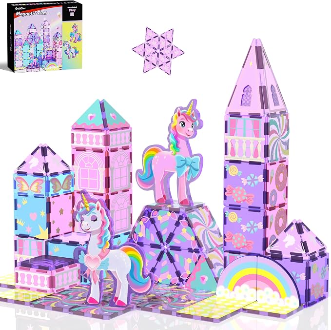 GobiDex Magnetic Building Blocks Unicorn Toys for Girls Age 4-6 | Princess Magnetic Tiles Building Toys for Kids Ages 4-8, STEM Magnet Toddler Set, Creative Birthday Gift for 3+ Year Old Girl