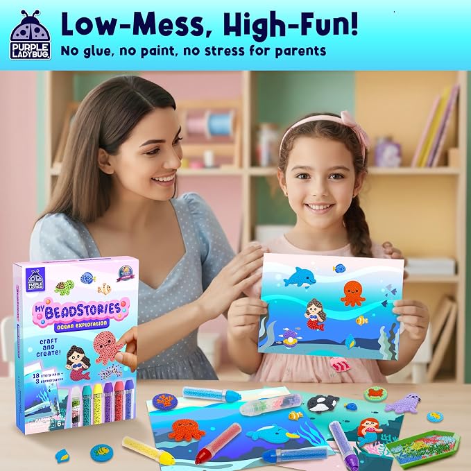 Magical Bead Painting – Birthday Gifts for Girl and Boy Ages 6-8 Years Old, Bead Art & Craft Set, Beads Pen & Painting Activities, Creative Arts & Crafts Ocean Theme Kit with Fun Designs