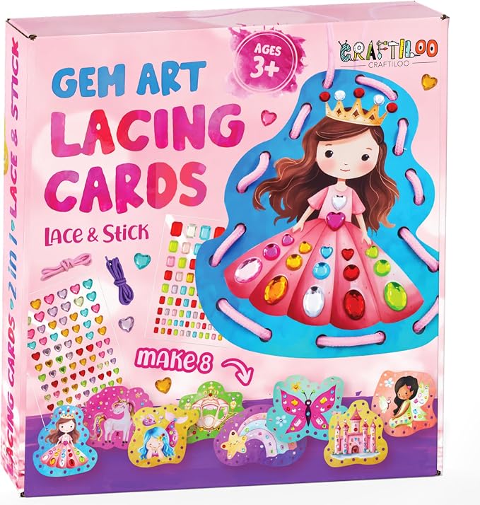 Lacing Cards for Kids Ages 3-5 - 8 Princess Sewing Cards, Toddler Toy