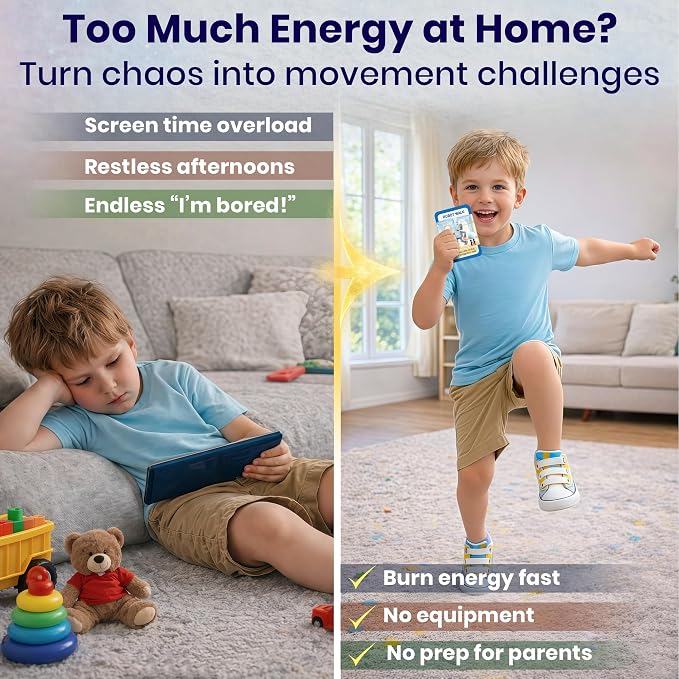 Active Movement Game for Kids Ages 6–8 - Educational Card Game | Animal-Themed Card Set with 50 Movement Tasks for Indoor and Outdoor Brain Breaks, Home and Classroom Activities