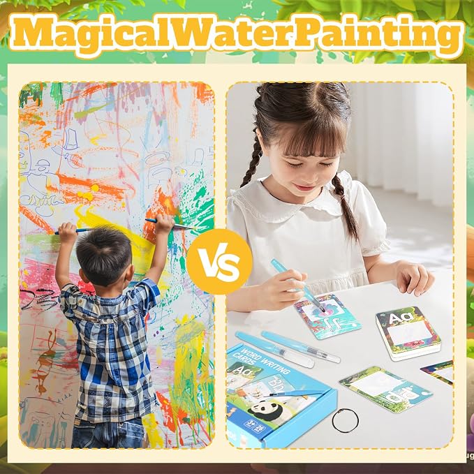 Alphabet Water Coloring Books for Toddlers - Painting Water Coloring Sorting Flash ABC Learning Cards, Mess Free Water Art Book Gift for 3 4 5 Year Old Kids, Travel Activity Toys (Animal)
