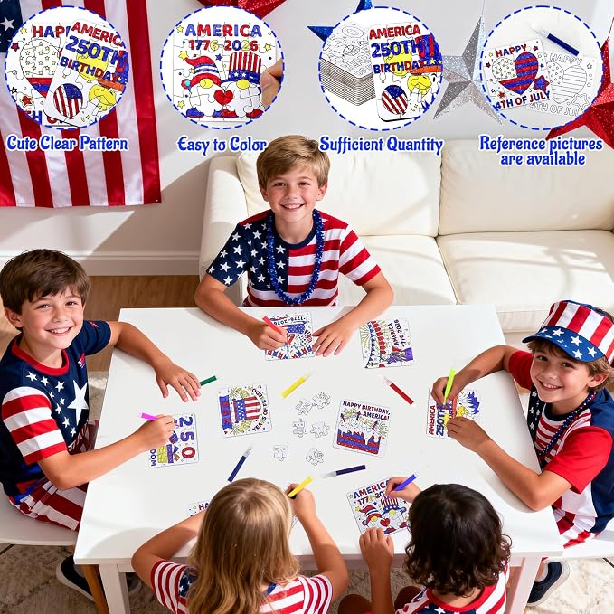 24 Sets 250th Anniversary 4th of July Crafts for Kids, Patriotic Crafts Activities DIY Puzzle Kits Red White Blue Star Flag Independence Day Memorial Day Jigsaw Painting Art gift Party Favors Supplies