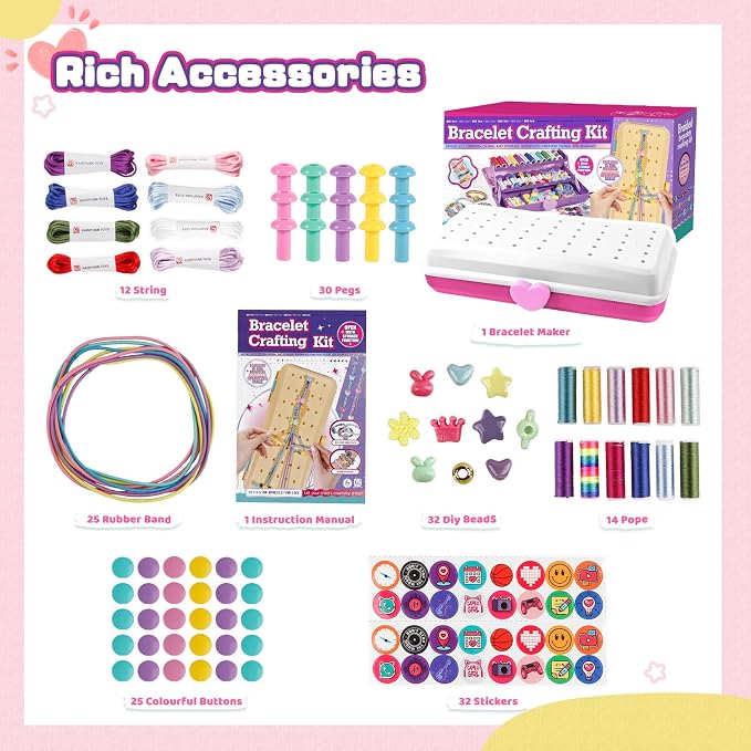 Cmiolacuna Friendship Bracelet Kit for Girls 8-12, 3-Layer Storage Box | Complete Friendship Bracelet Kit With String, Beads and Buttons, Plus a 3-Layer Storage Box to Keep Every Supply Sorted
