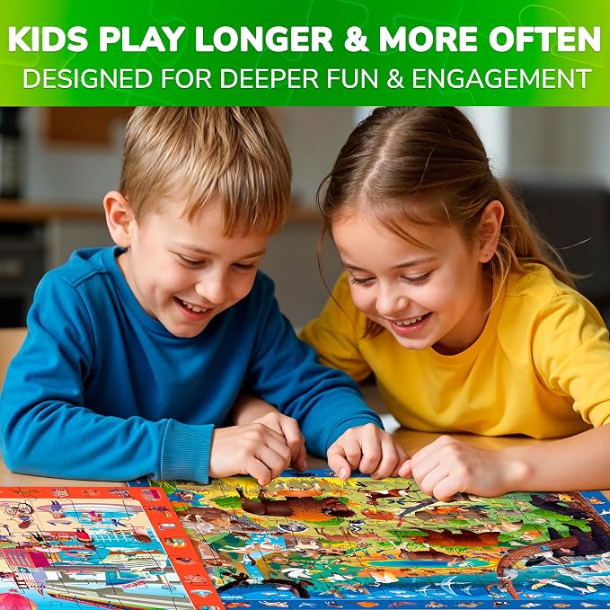 Jigsaw Puzzles for Kids Ages 4-6 - 4 x 60 Piece Kids Puzzles Ages 5-8 | Search and Find Puzzles for Kids Ages 6-8 - Toddlers Puzzles Ages 3-5 Year Old - Forest, Polar, Usa Park and City Animal