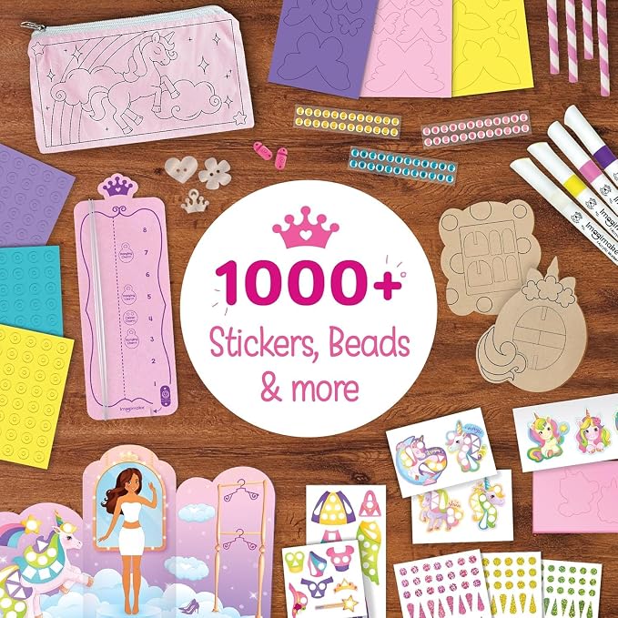 Imagimake Unicorn Craft Kit, 20 Mess-Free Creative Activities for Girls | Bracelet Making, Magnetic Dress-Up, Stickers & DIY Room Décor, Birthday Gift for Girls Ages 5,6,7,8,9,10,11,12 Years Old