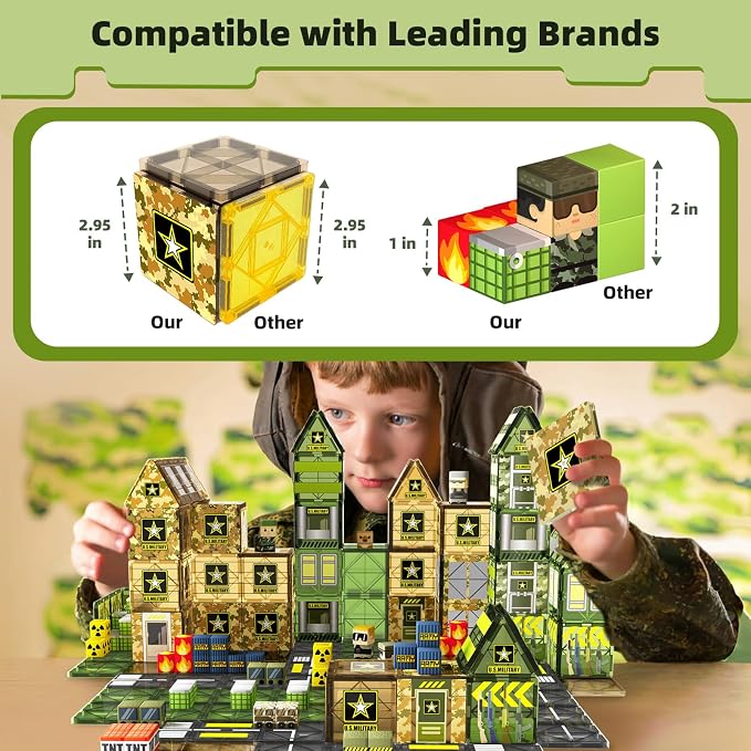 GobiDex 100PCS Magnetic Building Blocks Army Toys for Boys | STEM Military Magnetic Tiles with Army Men, Magnet Construction Toys for Kids Ages 3-5 5-7 4-8, Birthday Gifts for Boys Girls