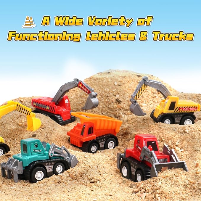 Fajiabao Construction Toy Cars for Toddlers 3+ Mini Pull Back Cars Boy Toys | Small Truck Sensory Bin Bulk & Goodie Bag Stuffers Party Favors for Kids 3-5 Gifts for Boys & Girls (Color Random)