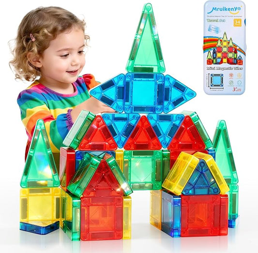 Magnetic Tiles Building Blocks for 3 4 5 6 7 8+ Years Old Boys Girls Colorful Magnet Stacking Toys Birthday Gift for Toddlers STEM Preschool Educational Construction Tiles Set (Mini Magnetic Tiles)