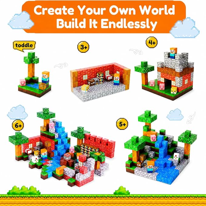 Magnetic Blocks for Kids Ages 3-8, 100PCS STEM Magnetic Building Cubes, Montessori Construction Toys for Boys Girls, Creative Educational Building Set, Birthday