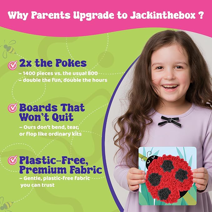 jackinthebox Poke Art Bugs Craft Kit for Kids, Girls, Toys, Gifts, Ages 4-8 | 1400 fabric pieces, fun bees project activities, birthday gift for toddler & girl, ages 4 5 6 7 8 9 yr old, flower pressing