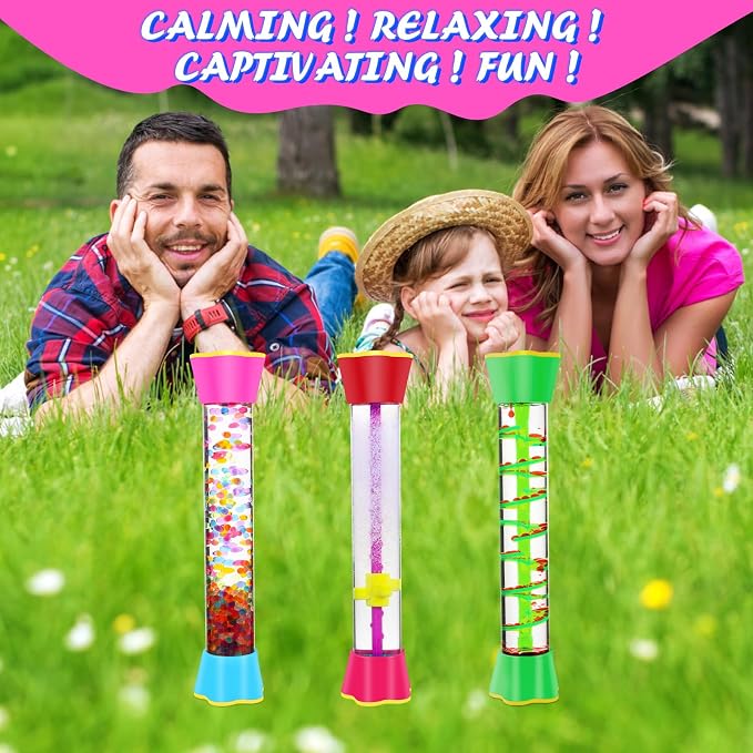 Sensory Fidget Tubes - Calming Toys for Kids- Sensory Tube with Glitter Bottle, Gravity Spinner, Bubble Drop Spiral - Fidget Toys for Classroom, Desk Decor, Stocking Stuffers
