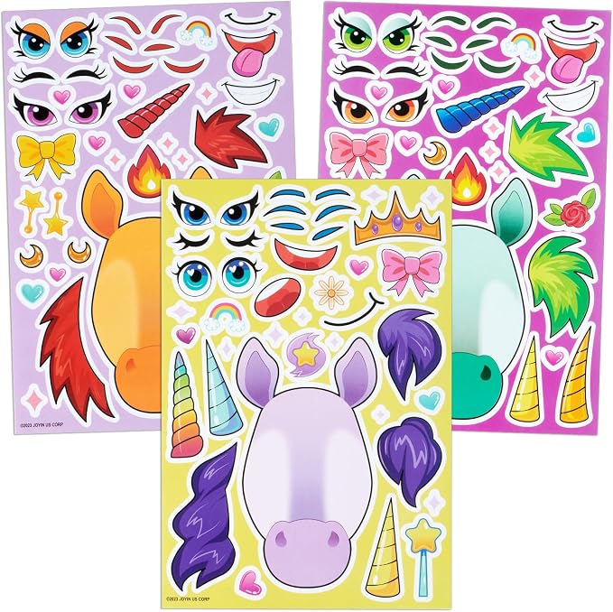 JOYIN 36PCS 9"x6" Make a face Stickers for Kids, Party Favors Kids Crafts, Make Your Own Fantasy Unicorn Stickers, Goodie Bags Stuffers, Classroom Rewards