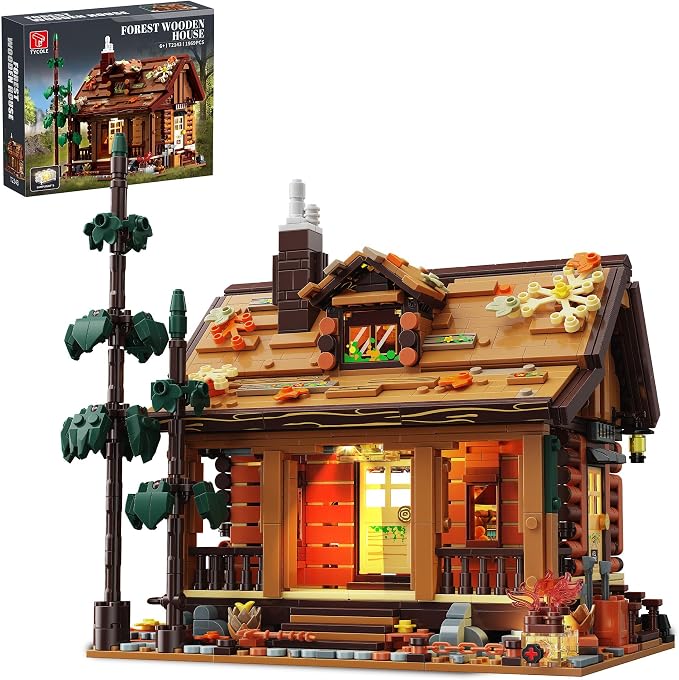 TYCOLE Wood Cabin Building Blocks Set with Lights for Adults and Girls 8-12 | 1969PCS Wooden House Building Toys for Home Decor&Display,Christmas Birthday Gift for Women Men Teens,Compatible Bricks